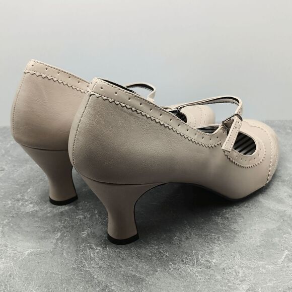 NWOT Pleaser Jenna 06 Faux Leather Cream Mary Jane Pump Kitten Heels Size 16 - Picture 3 of 10